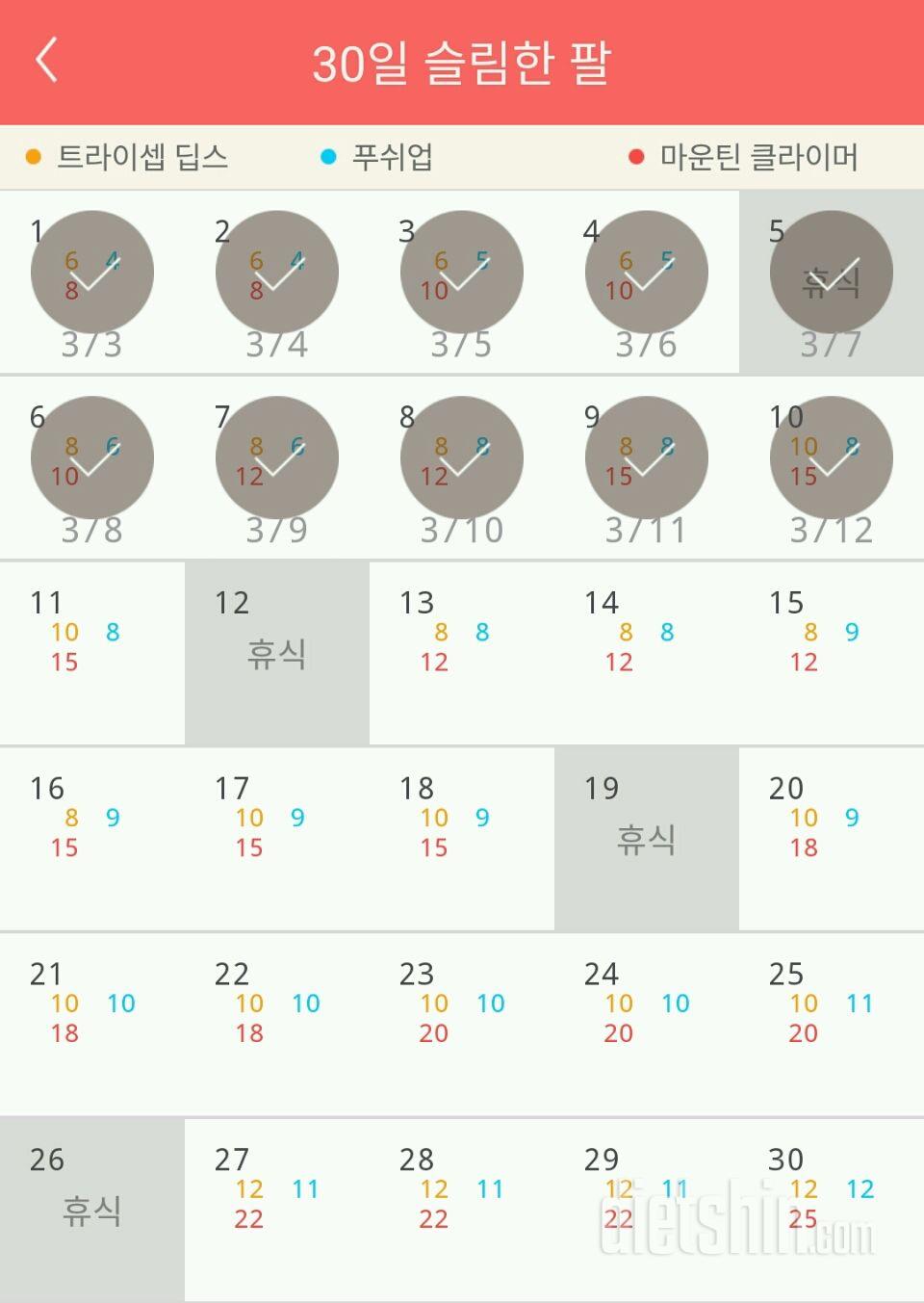 30일 슬림한 팔 10일차 성공!