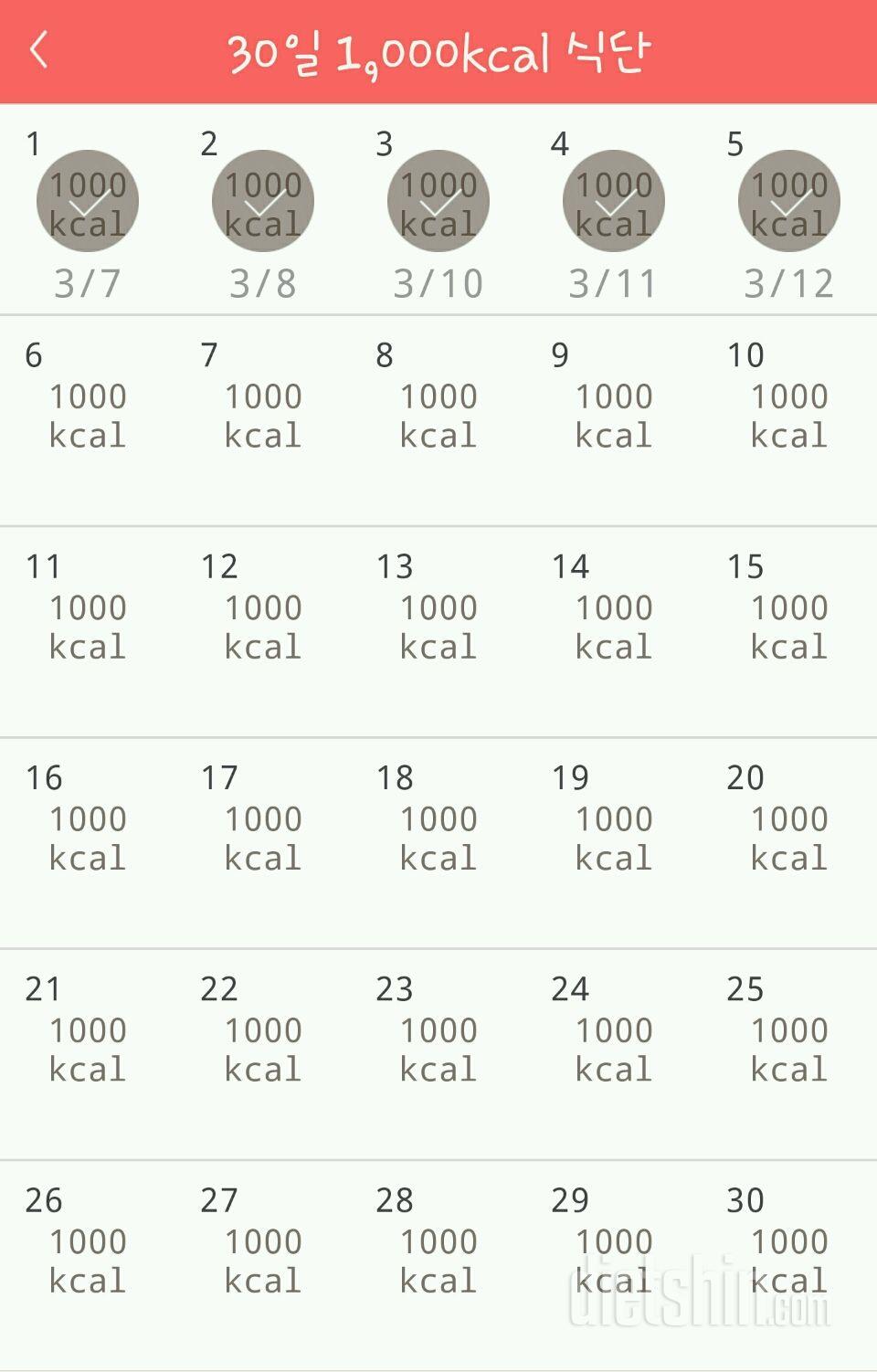 30일 1,000kcal 식단 5일차 성공!