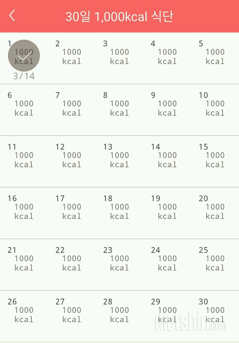 30일 1,000kcal 식단 1일차 성공!