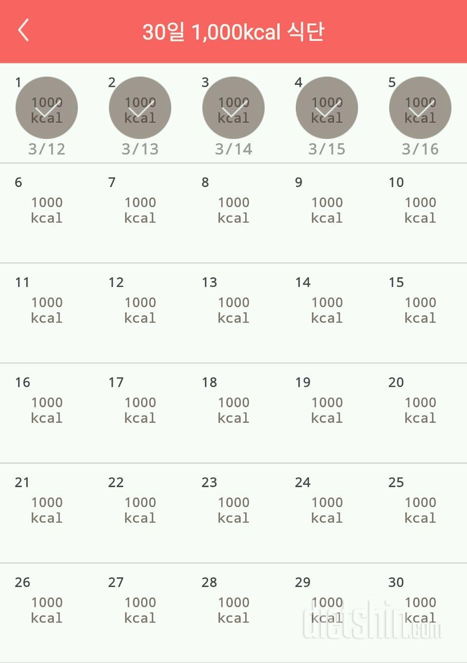 30일 1,000kcal 식단 5일차 성공!