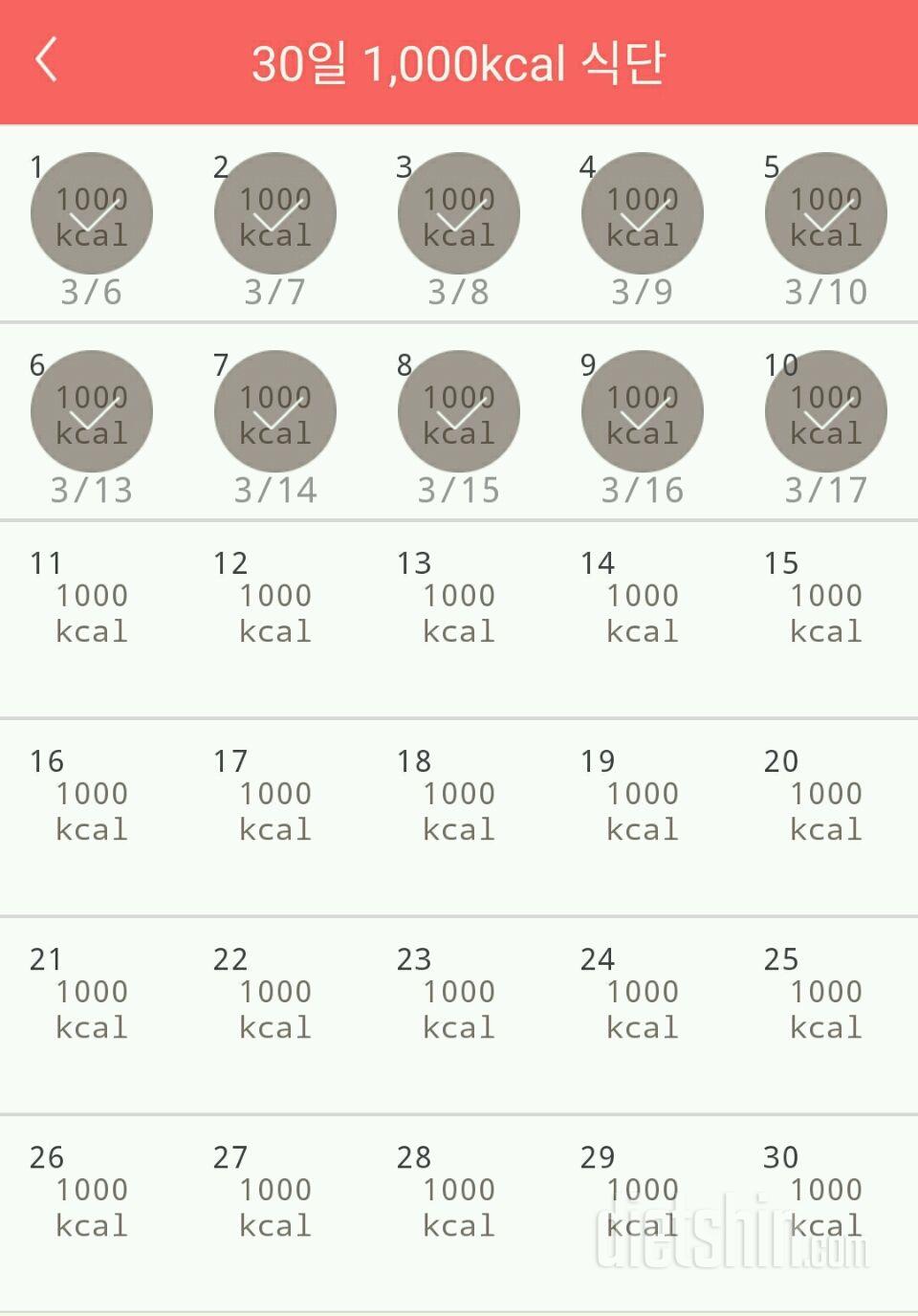 30일 1,000kcal 식단 10일차 성공!