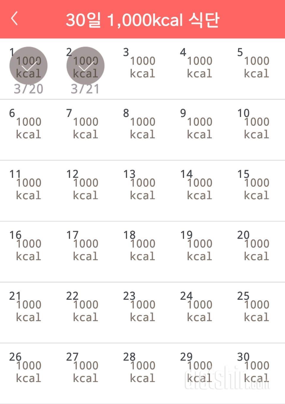 30일 1,000kcal 식단 2일차 성공!