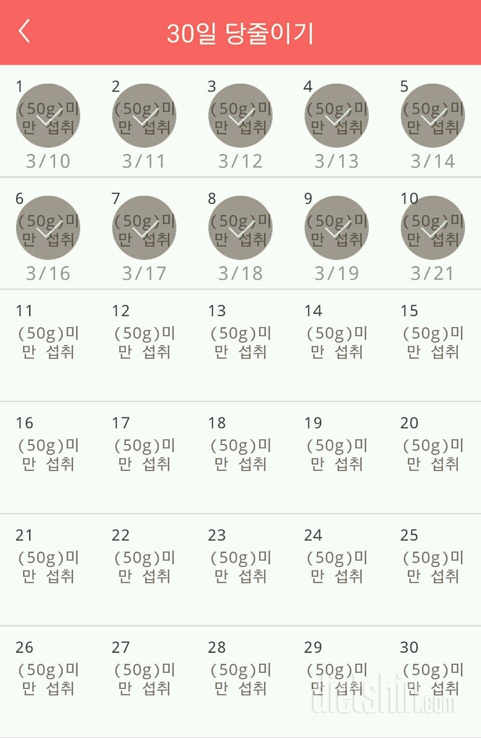 30일 당줄이기 10일차 성공!