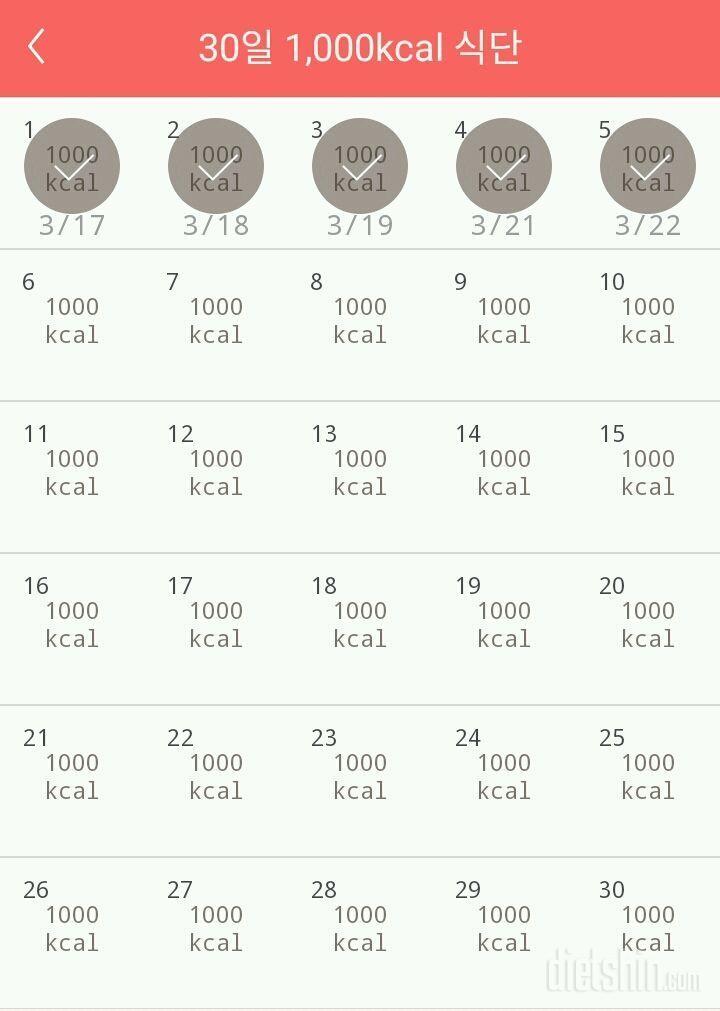 30일 1,000kcal 식단 5일차 성공!