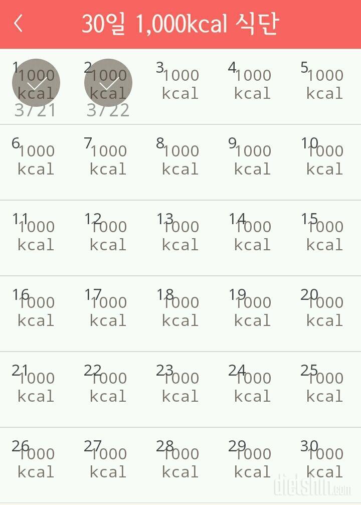 30일 1,000kcal 식단 2일차 성공!