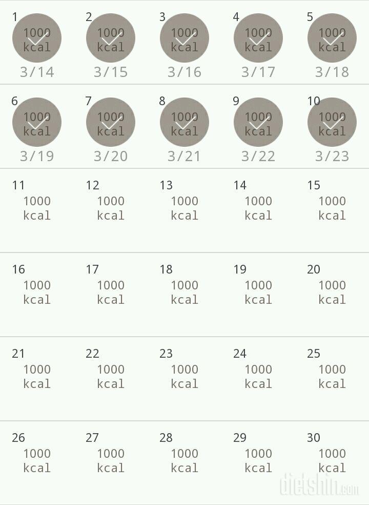 30일 1,000kcal 식단 10일차 성공!