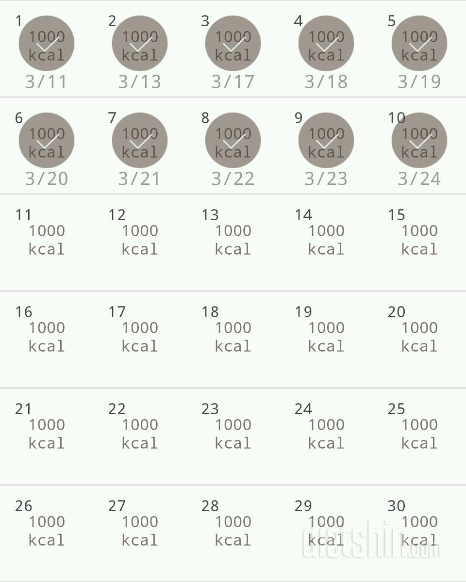 30일 1,000kcal 식단 10일차 성공!