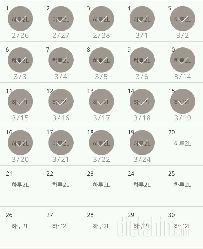 30일 하루 2L 물마시기 19일차 성공!