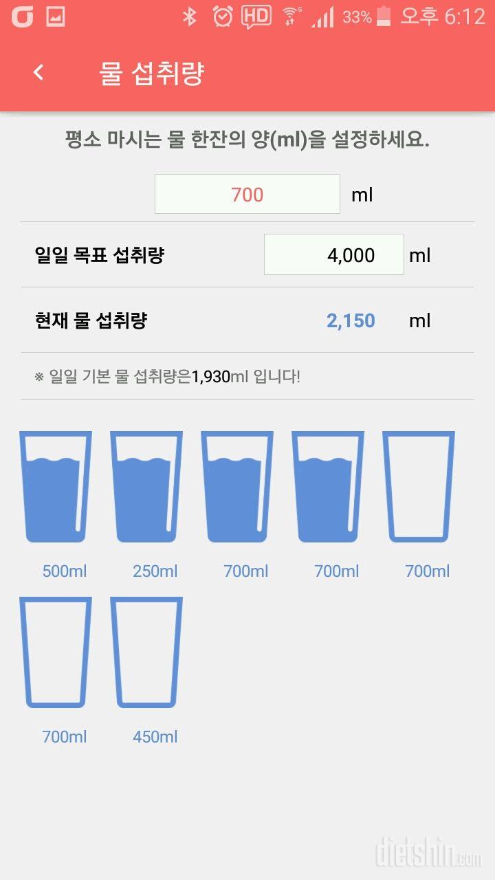 30일 하루 2L 물마시기 141일차 성공!