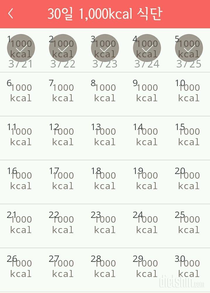 30일 1,000kcal 식단 5일차 성공!