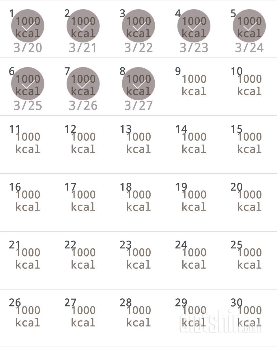 30일 1,000kcal 식단 8일차 성공!