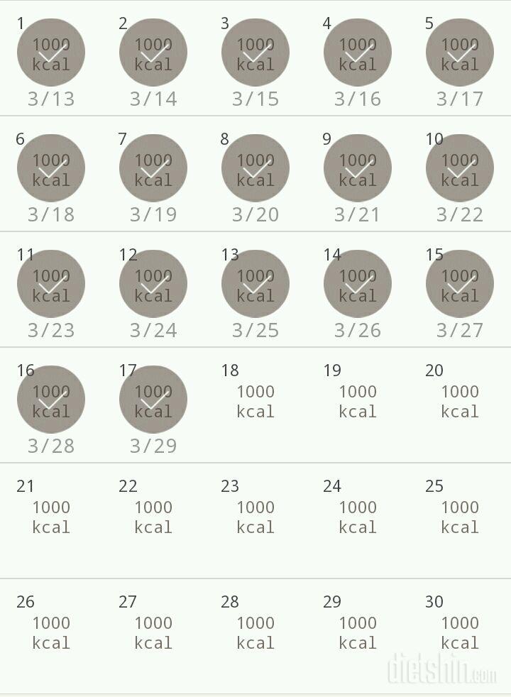 30일 1,000kcal 식단 17일차 성공!