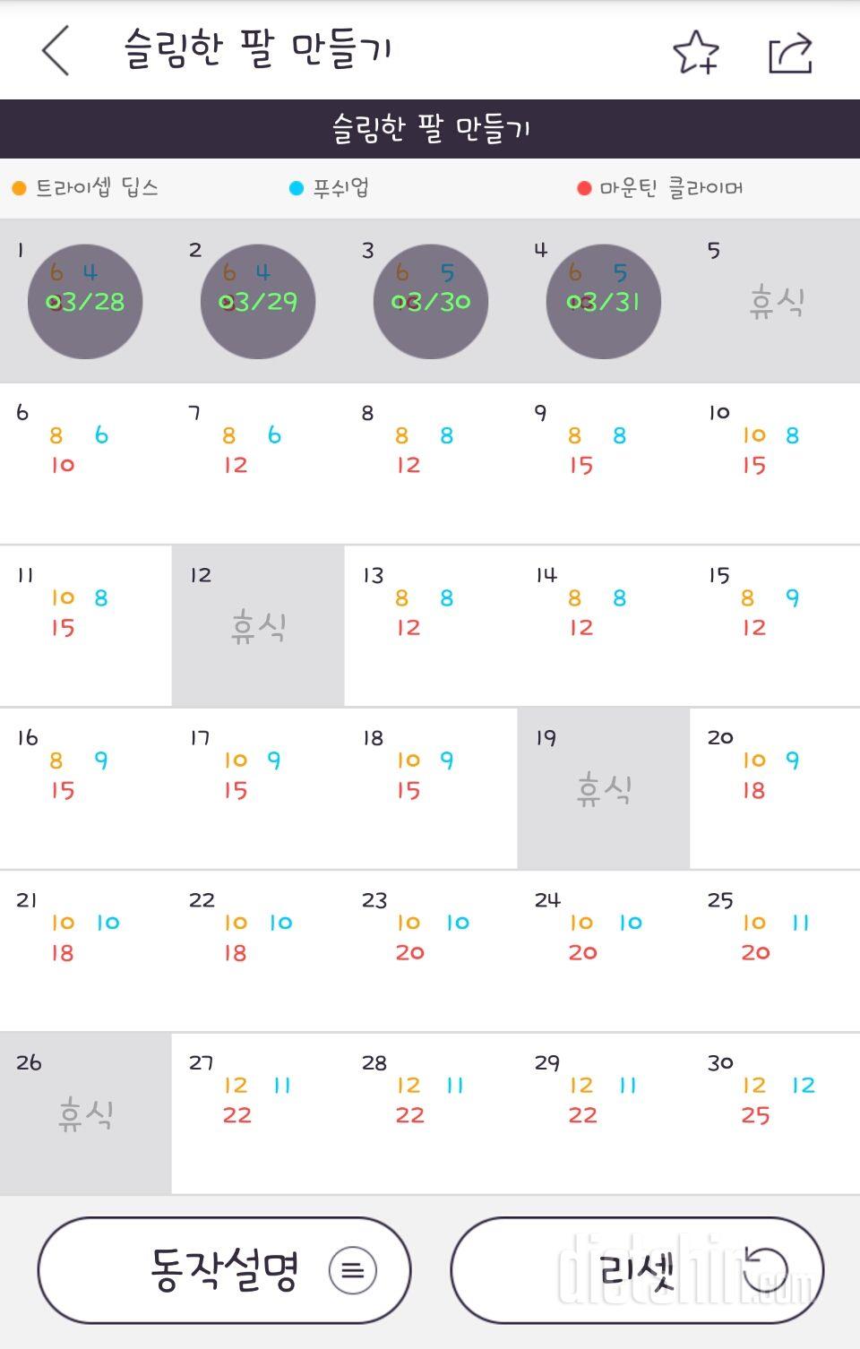 30일 슬림한 팔 4일차 성공!