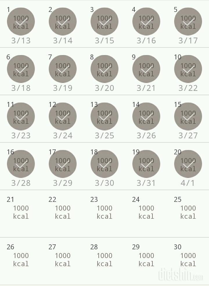 30일 1,000kcal 식단 20일차 성공!