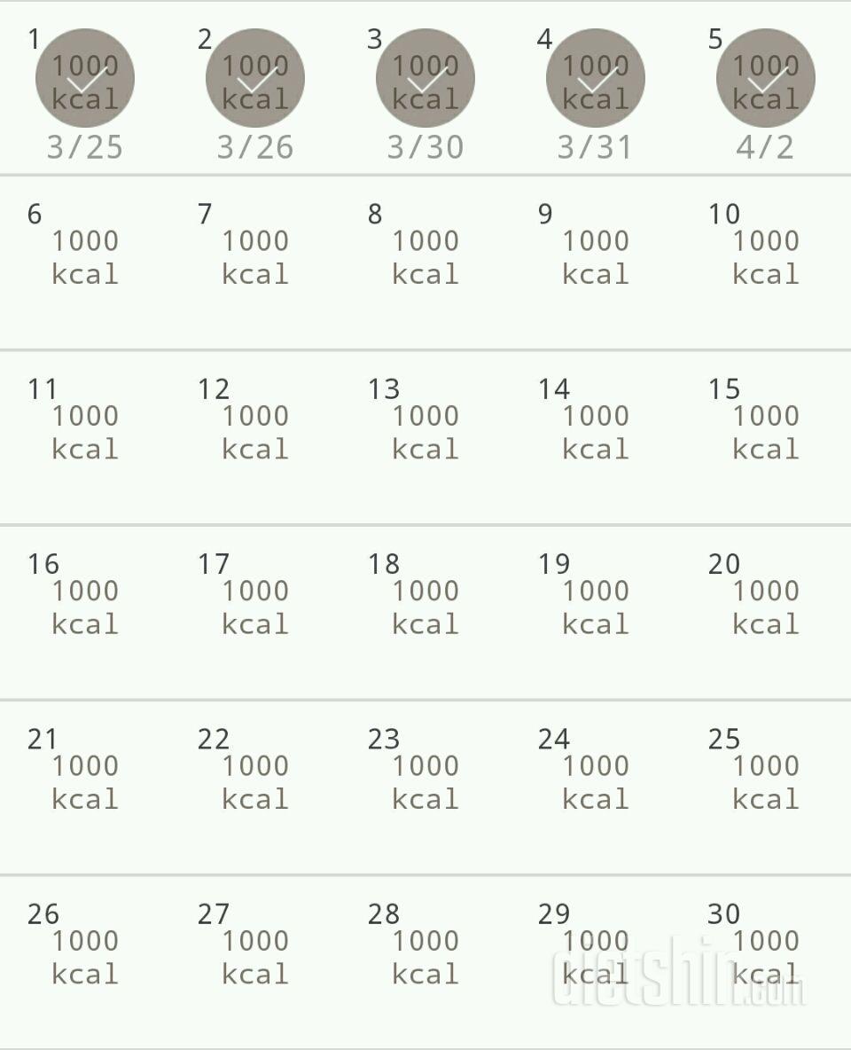 30일 1,000kcal 식단 5일차 성공!