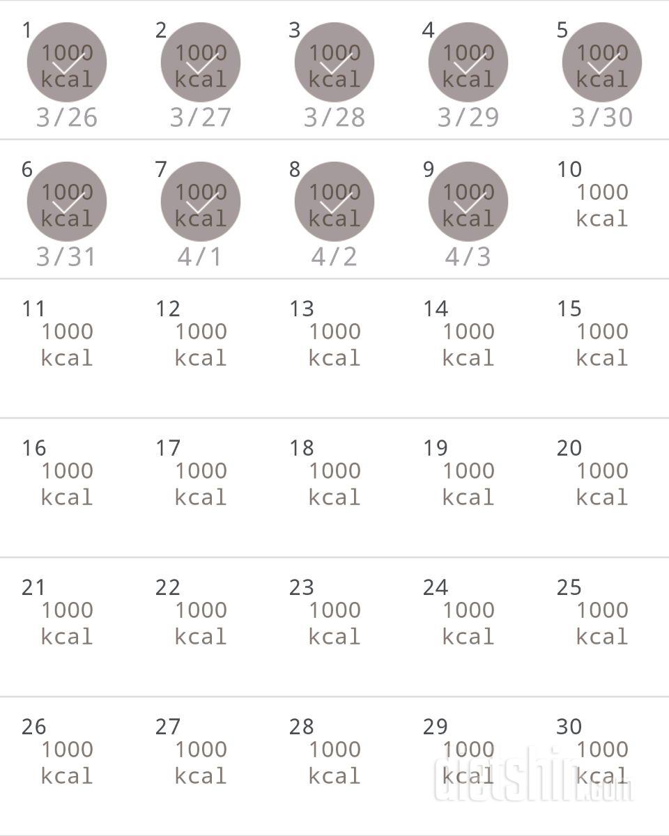 30일 1,000kcal 식단 9일차 성공!