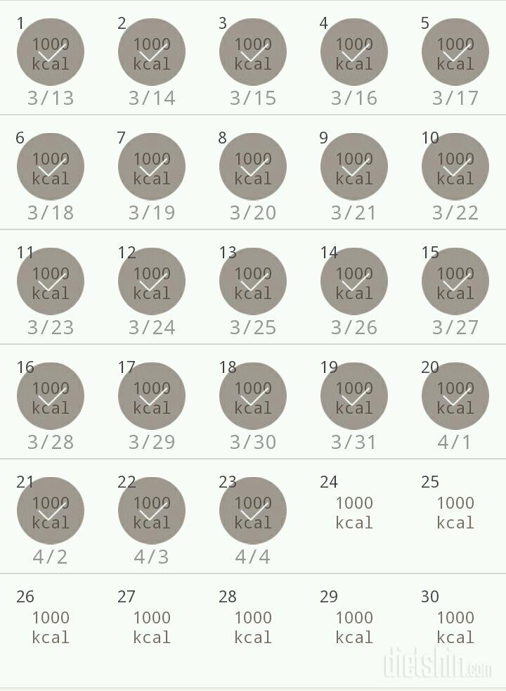 30일 1,000kcal 식단 23일차 성공!