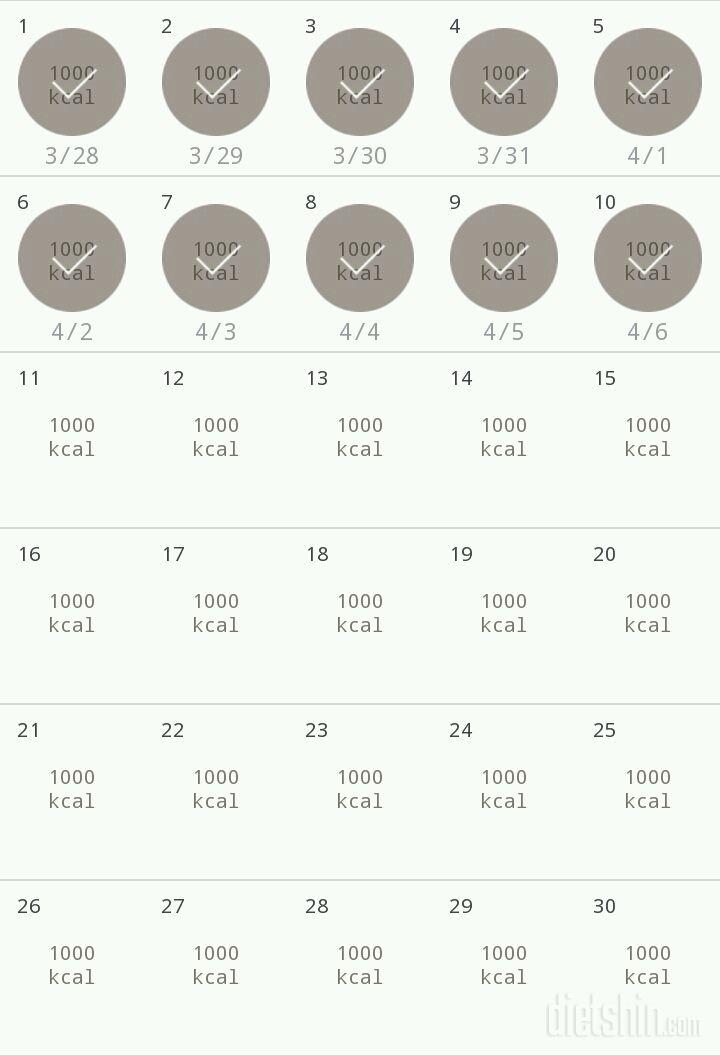 30일 1,000kcal 식단 10일차 성공!