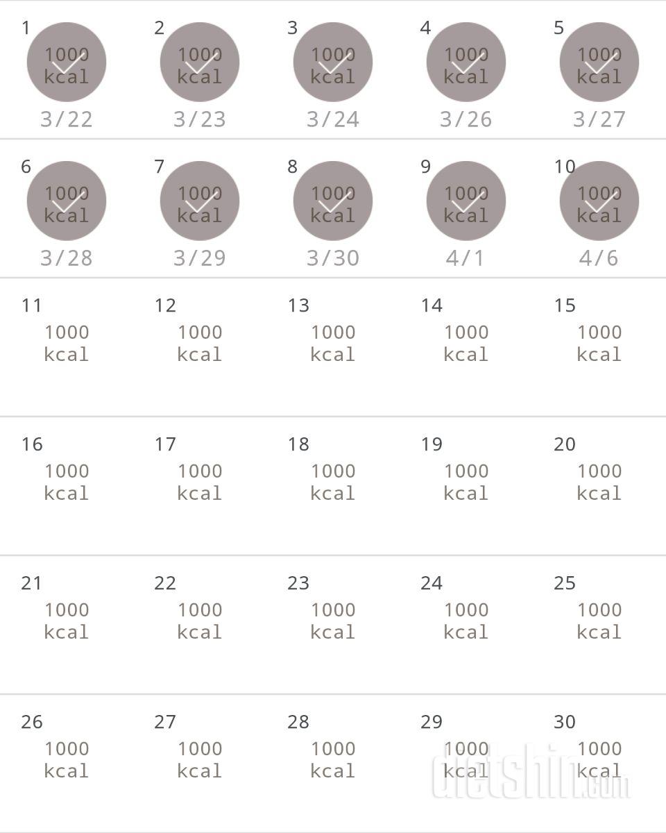 30일 1,000kcal 식단 10일차 성공!