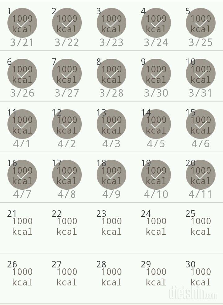 30일 1,000kcal 식단 20일차 성공!