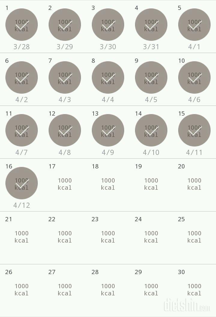 30일 1,000kcal 식단 16일차 성공!