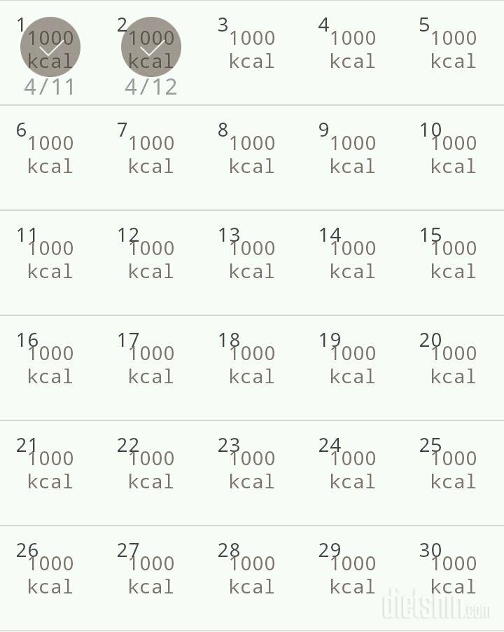 30일 1,000kcal 식단 2일차 성공!