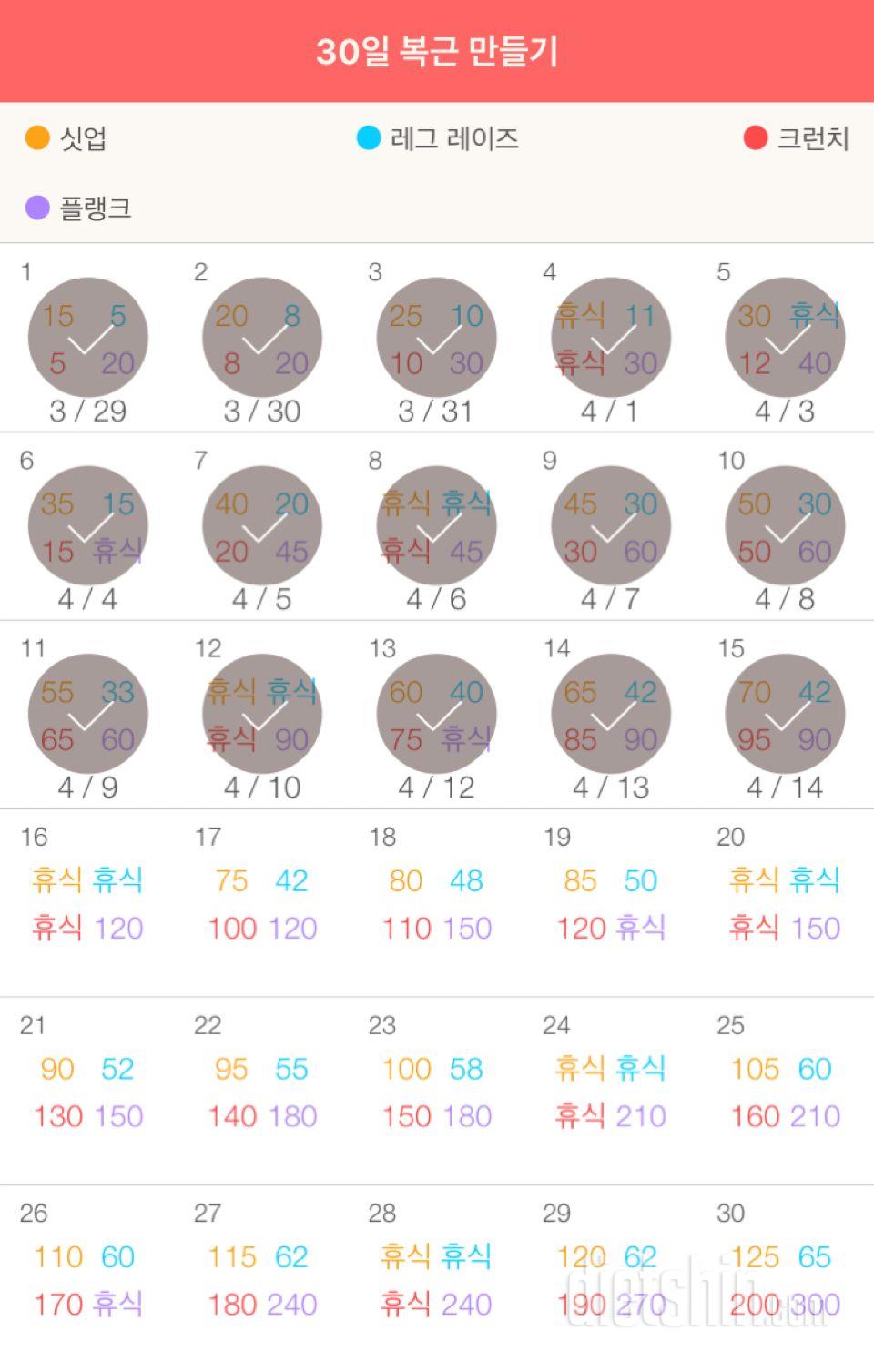 30일 복근 만들기 15일차 성공!