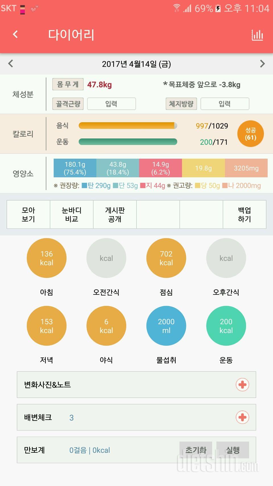 30일 하루 2L 물마시기 4일차 성공!