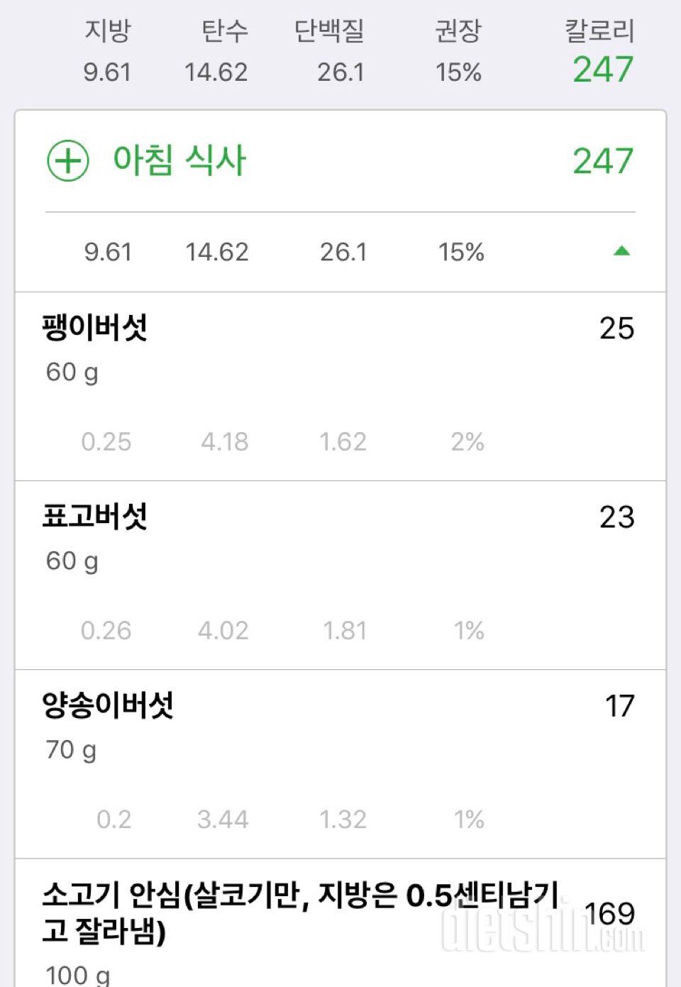 소고기 안심 스테이크와 버섯구이(247kcal)