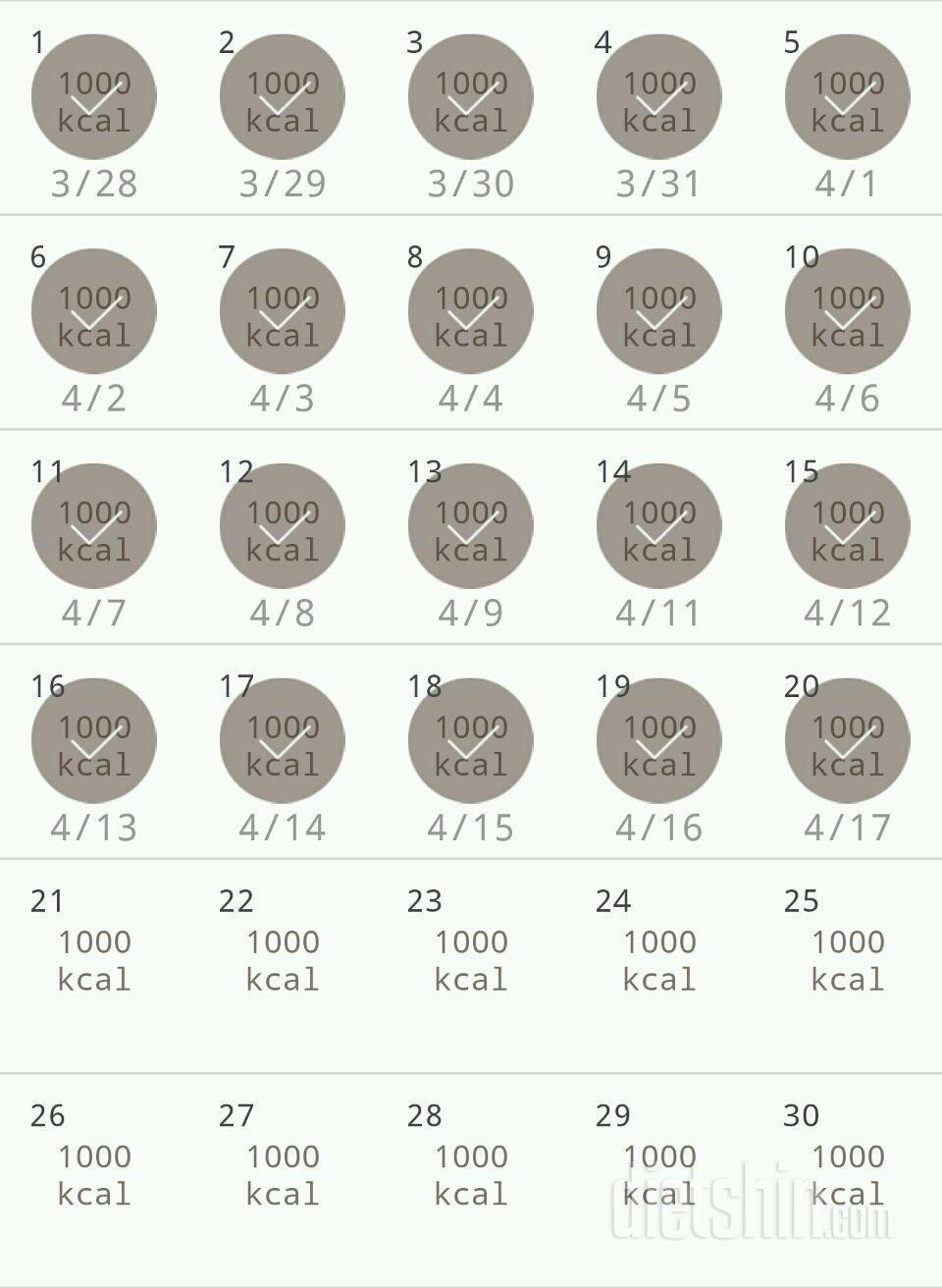 30일 1,000kcal 식단 20일차 성공!