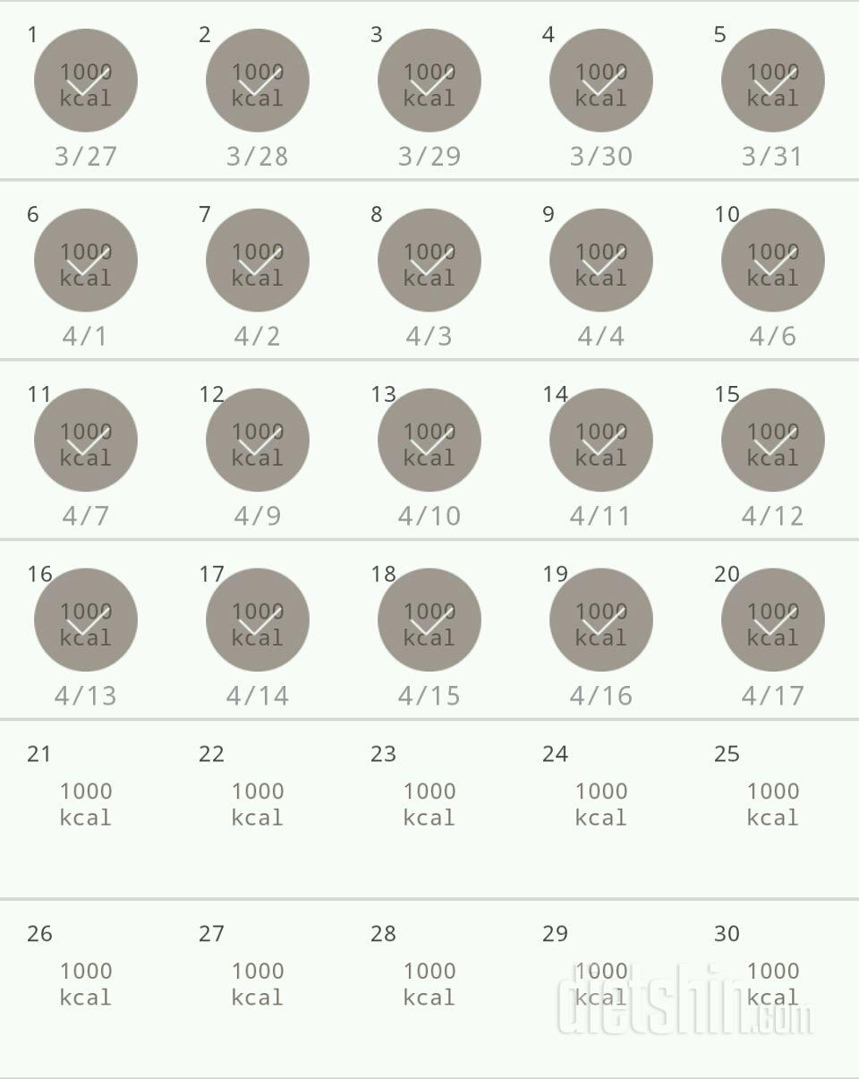 30일 1,000kcal 식단 20일차 성공!