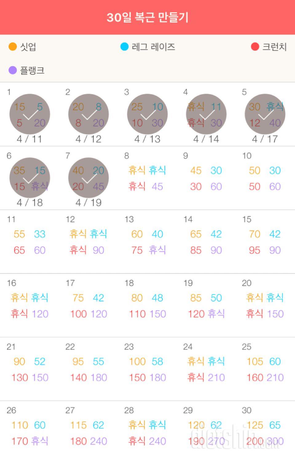 30일 복근 만들기 7일차 성공!