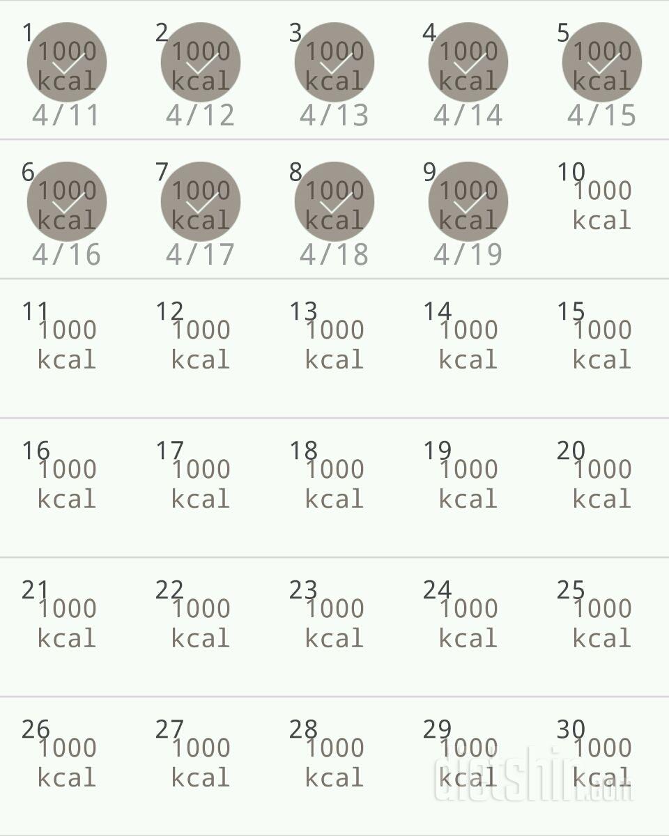 30일 1,000kcal 식단 9일차 성공!