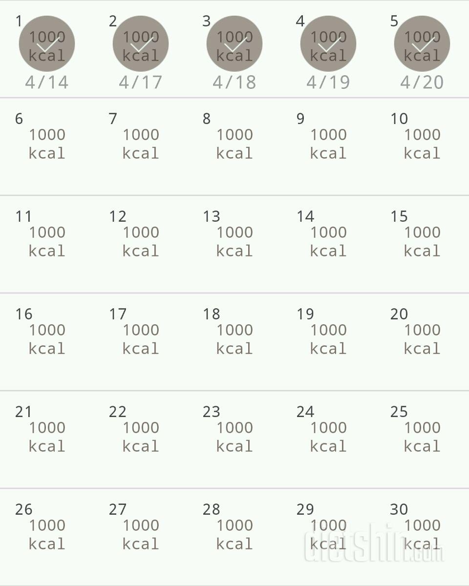 30일 1,000kcal 식단 5일차 성공!