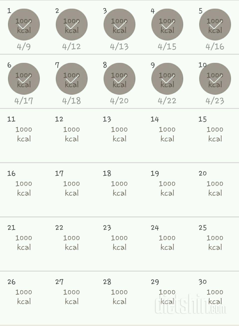 30일 1,000kcal 식단 10일차 성공!