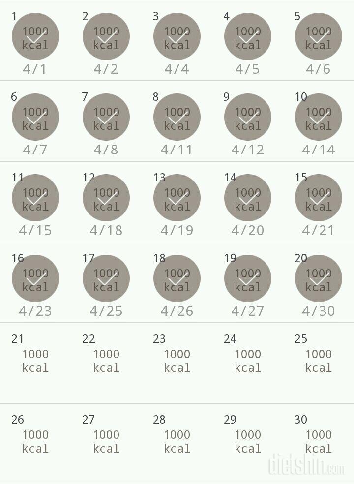 30일 1,000kcal 식단 20일차 성공!