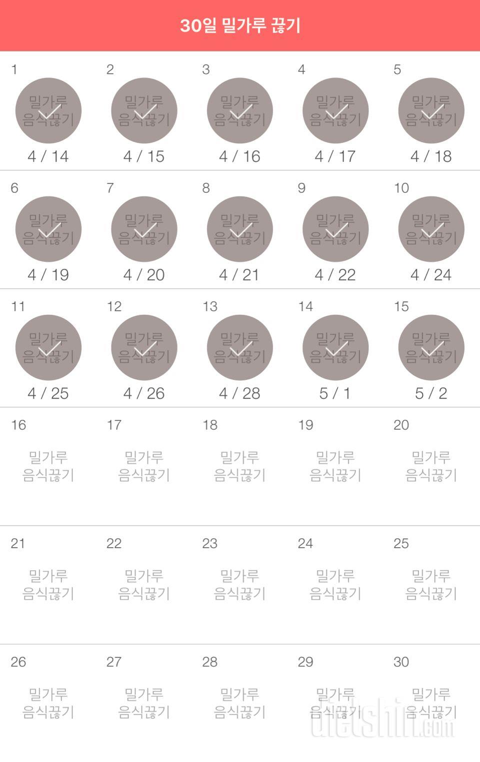 30일 밀가루 끊기 15일차 성공!