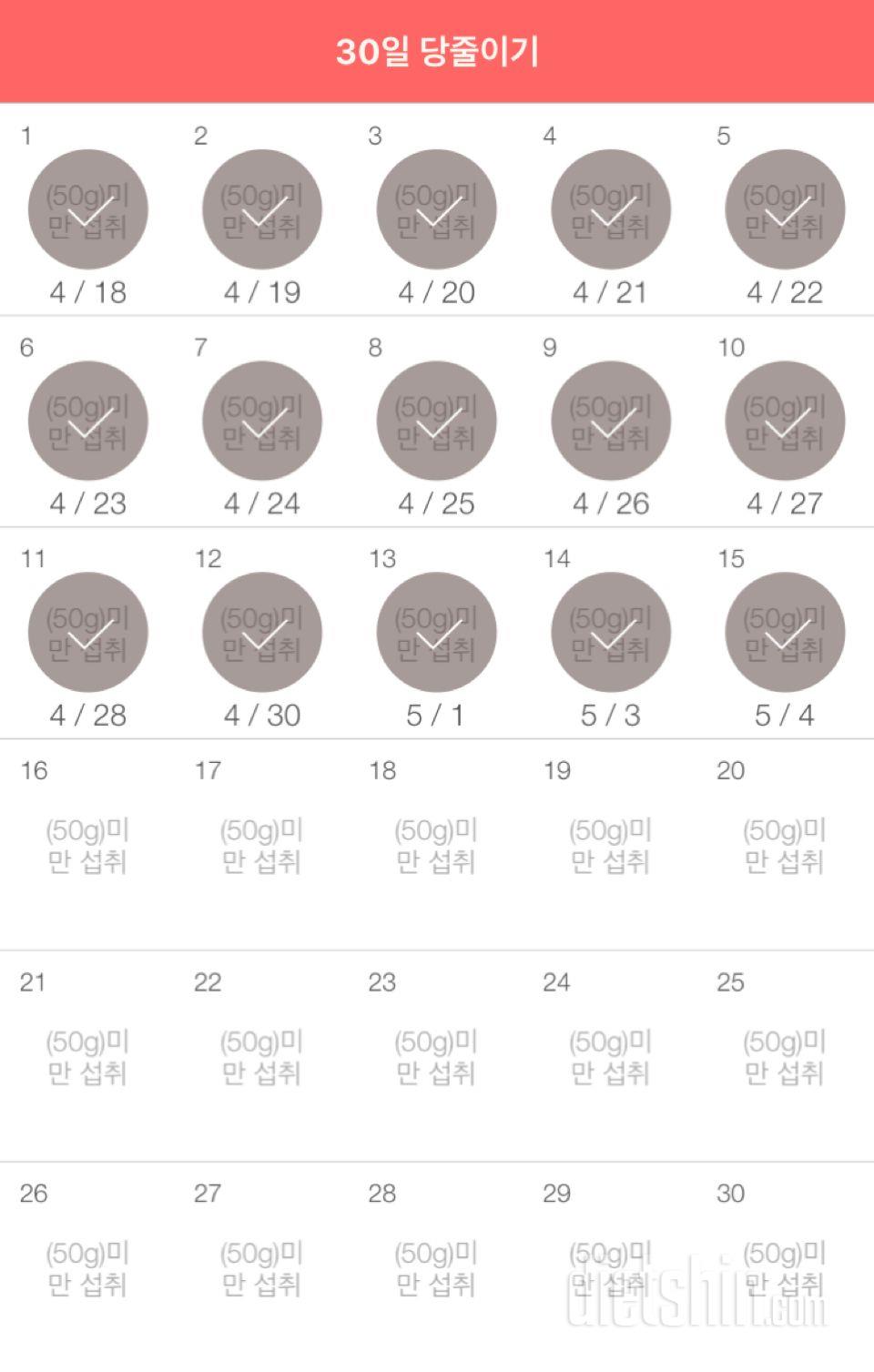 30일 당줄이기 15일차 성공!