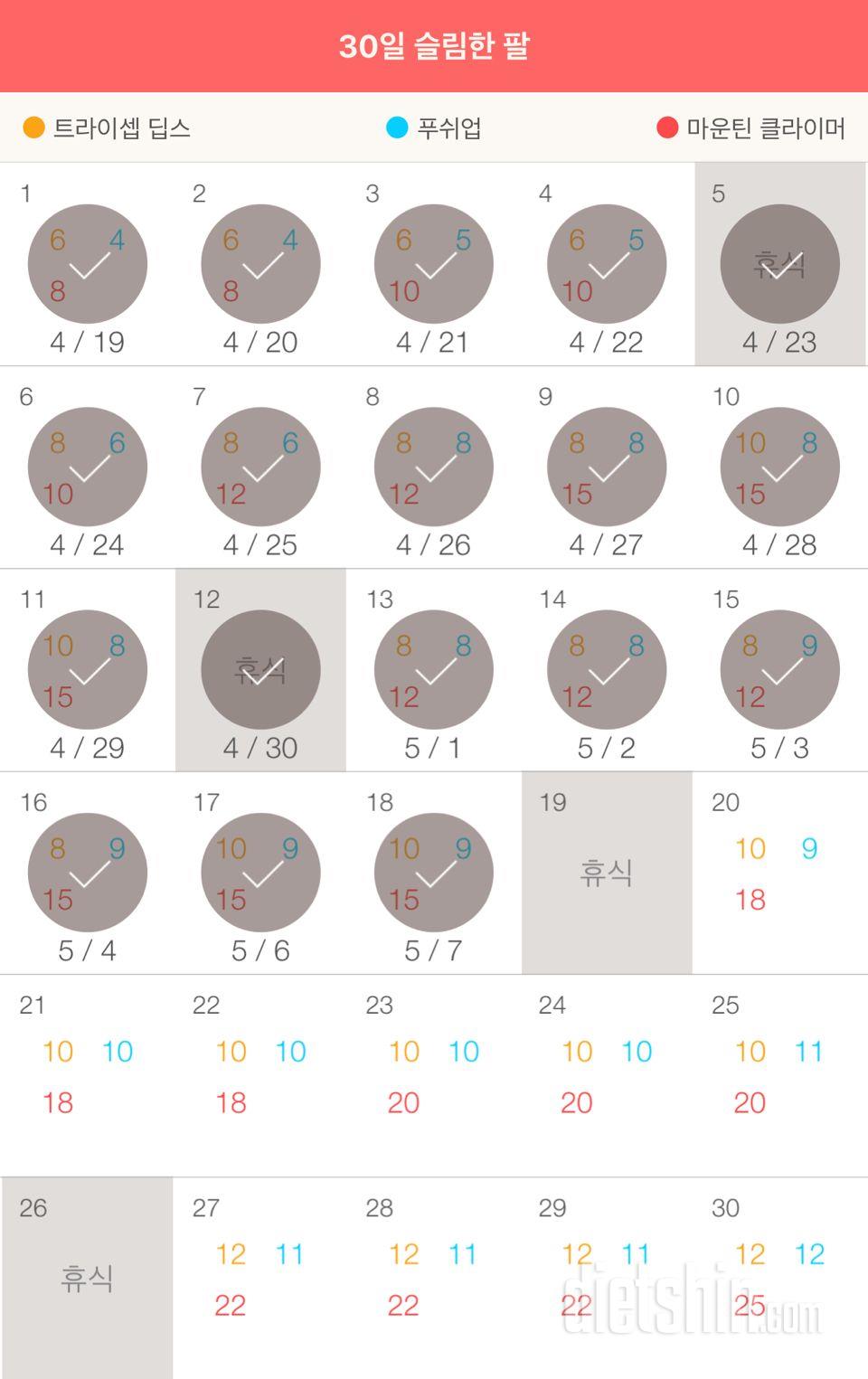 30일 슬림한 팔 18일차 성공!