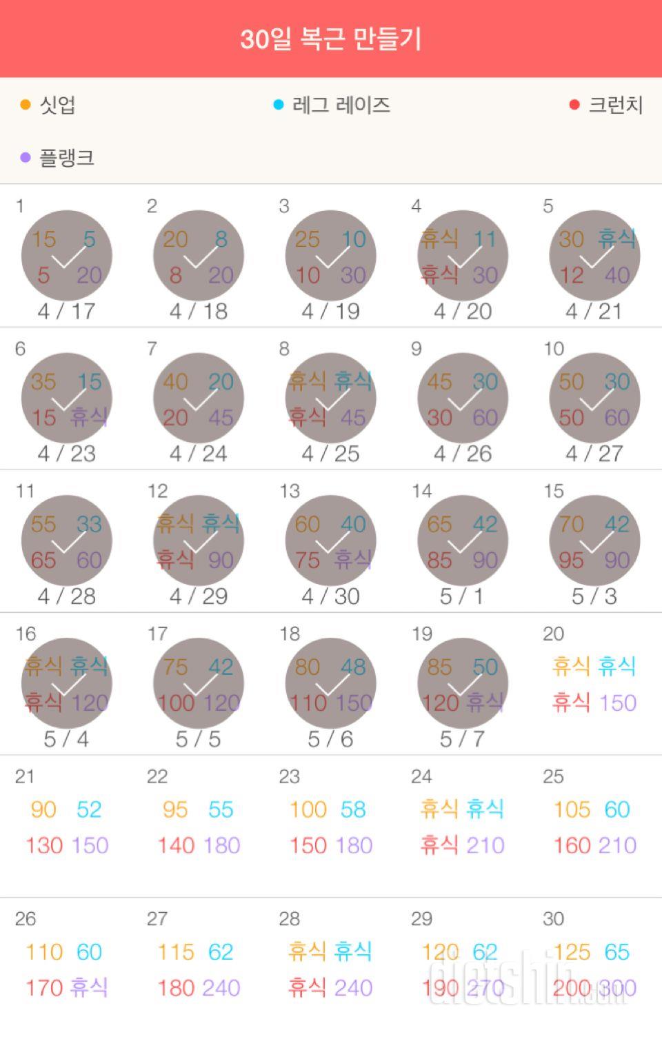 30일 복근 만들기 19일차 성공!