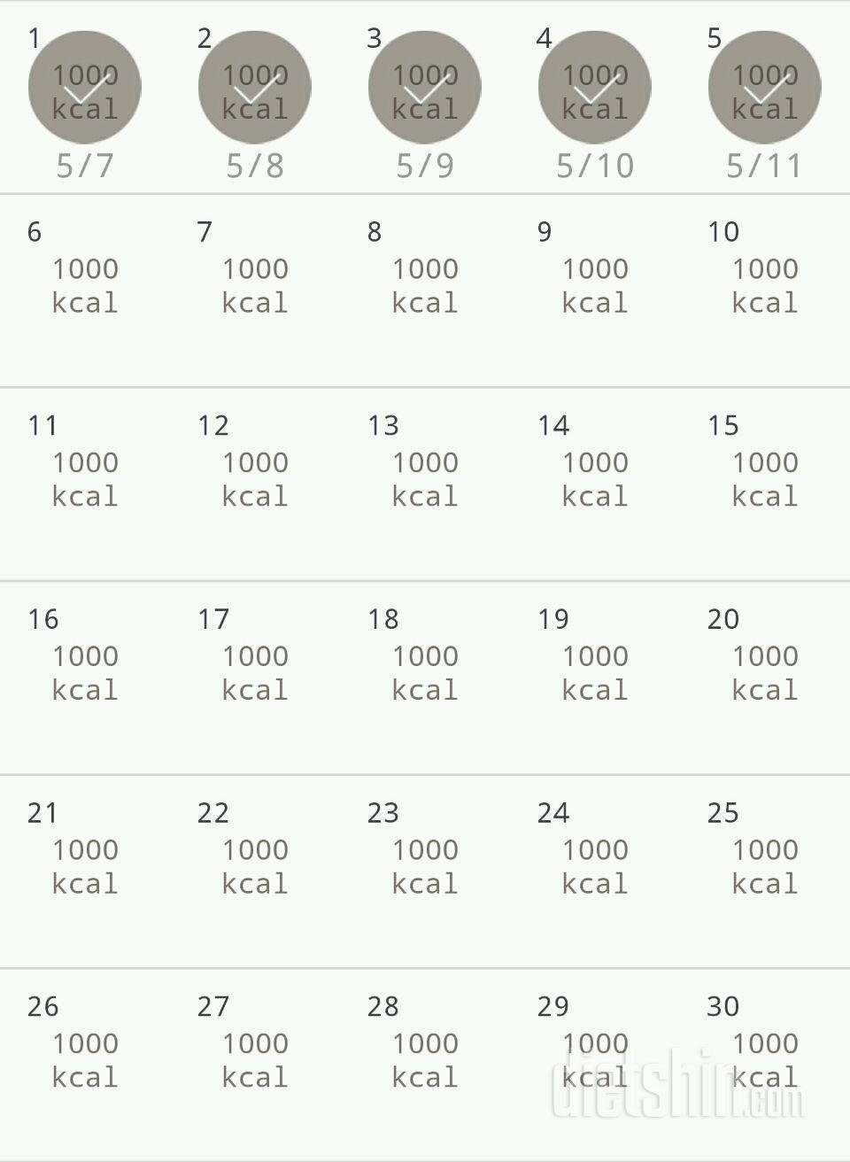 30일 1,000kcal 식단 5일차 성공!