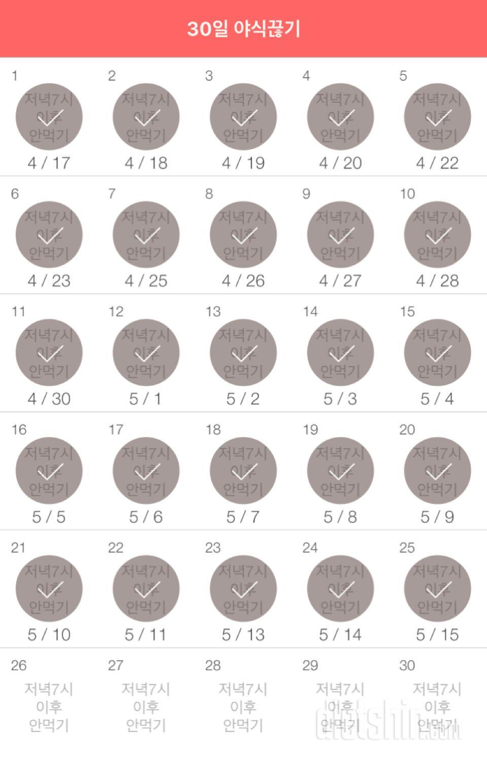 30일 야식끊기 25일차 성공!