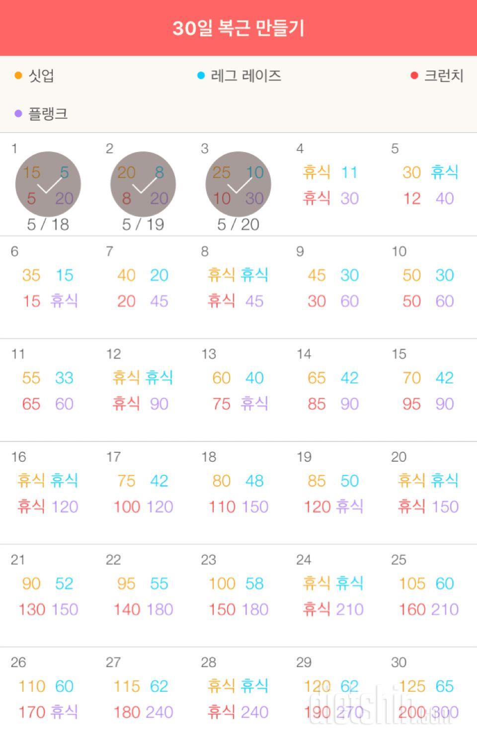 30일 복근 만들기 3일차 성공!