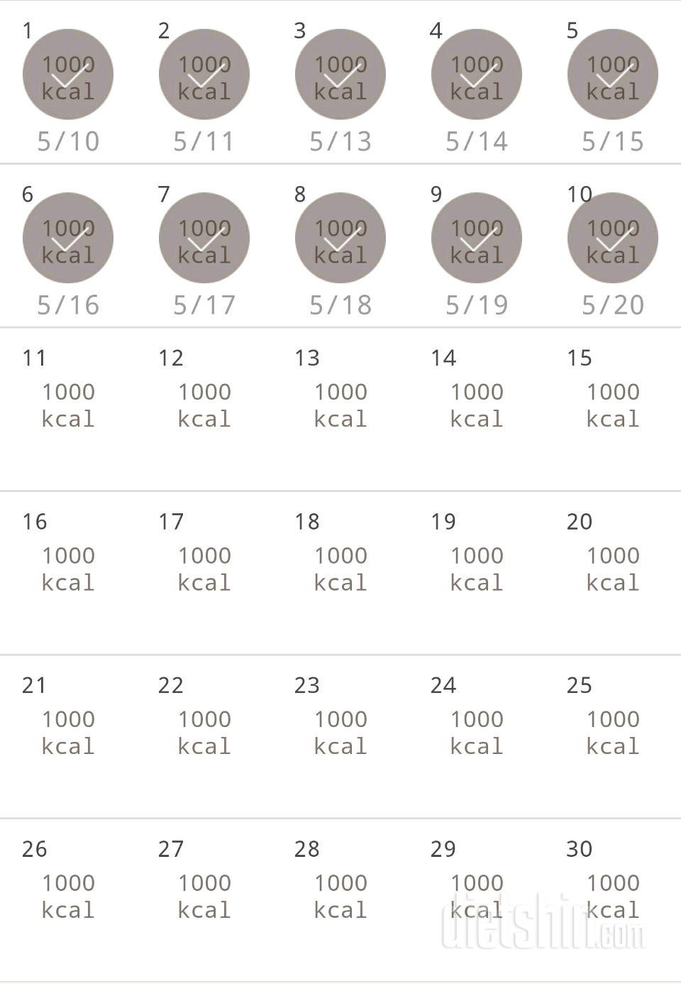 30일 1,000kcal 식단 10일차 성공!