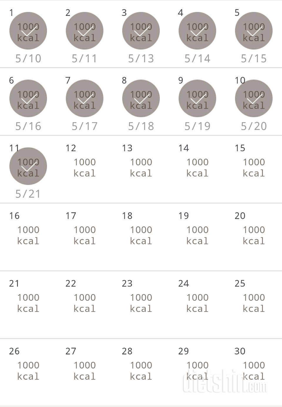 30일 1,000kcal 식단 11일차 성공!