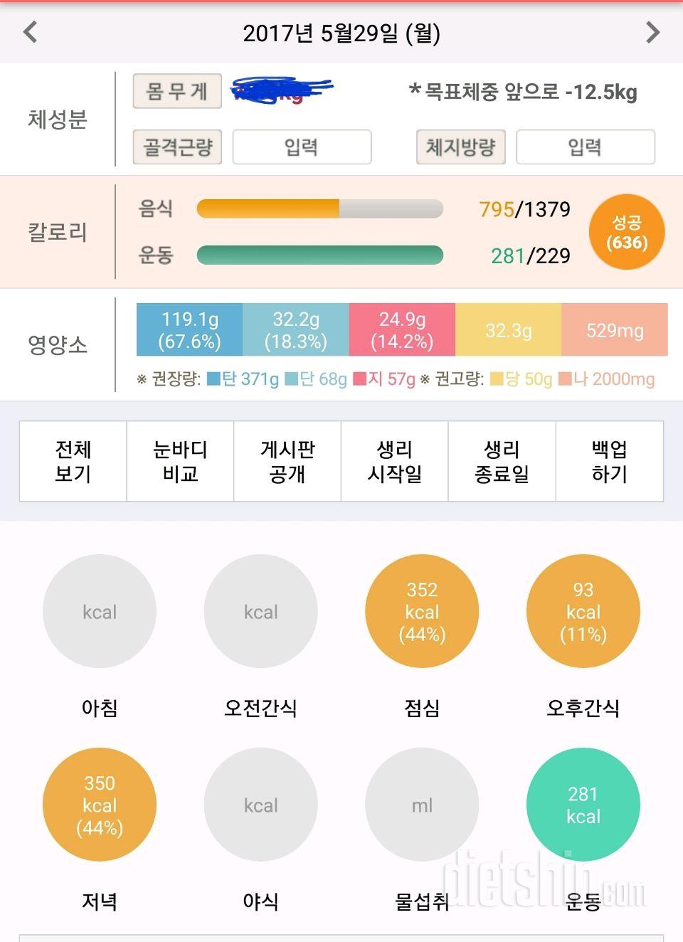 오늘 먹은 칼로리와 운동