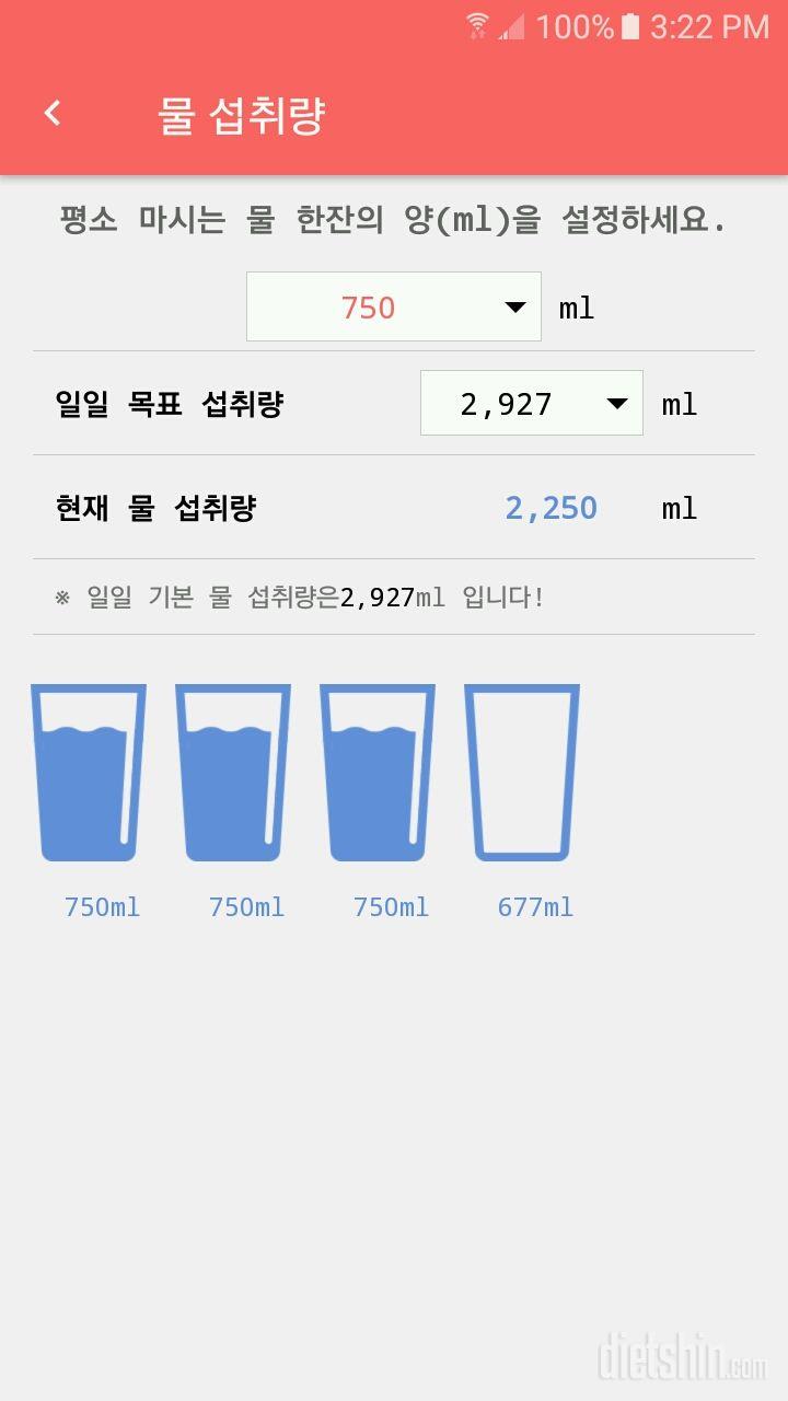 30일 하루 2L 물마시기 22일차 성공!