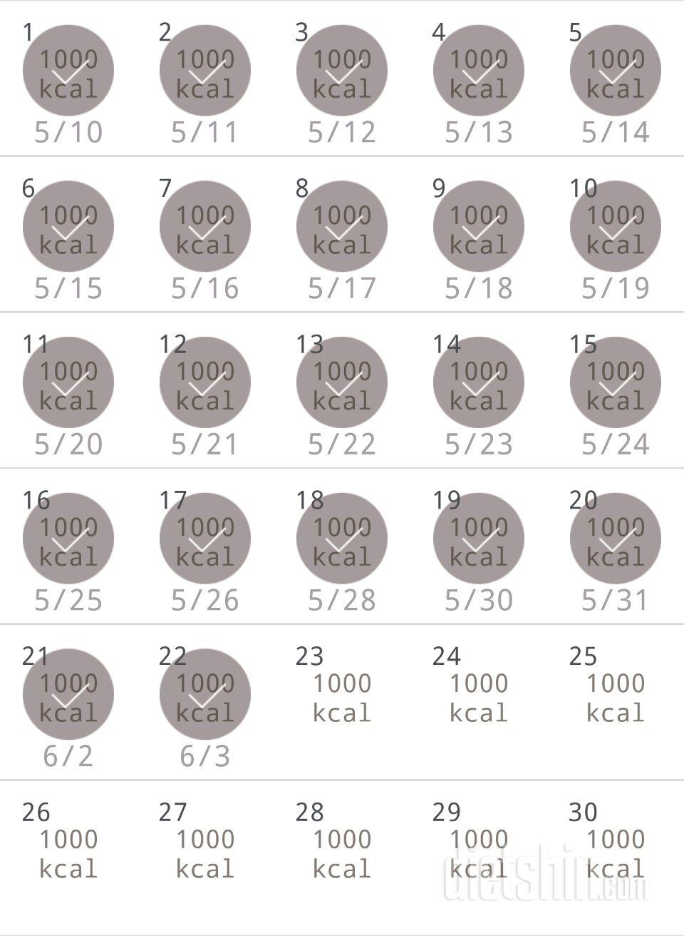 30일 1,000kcal 식단 22일차 성공!