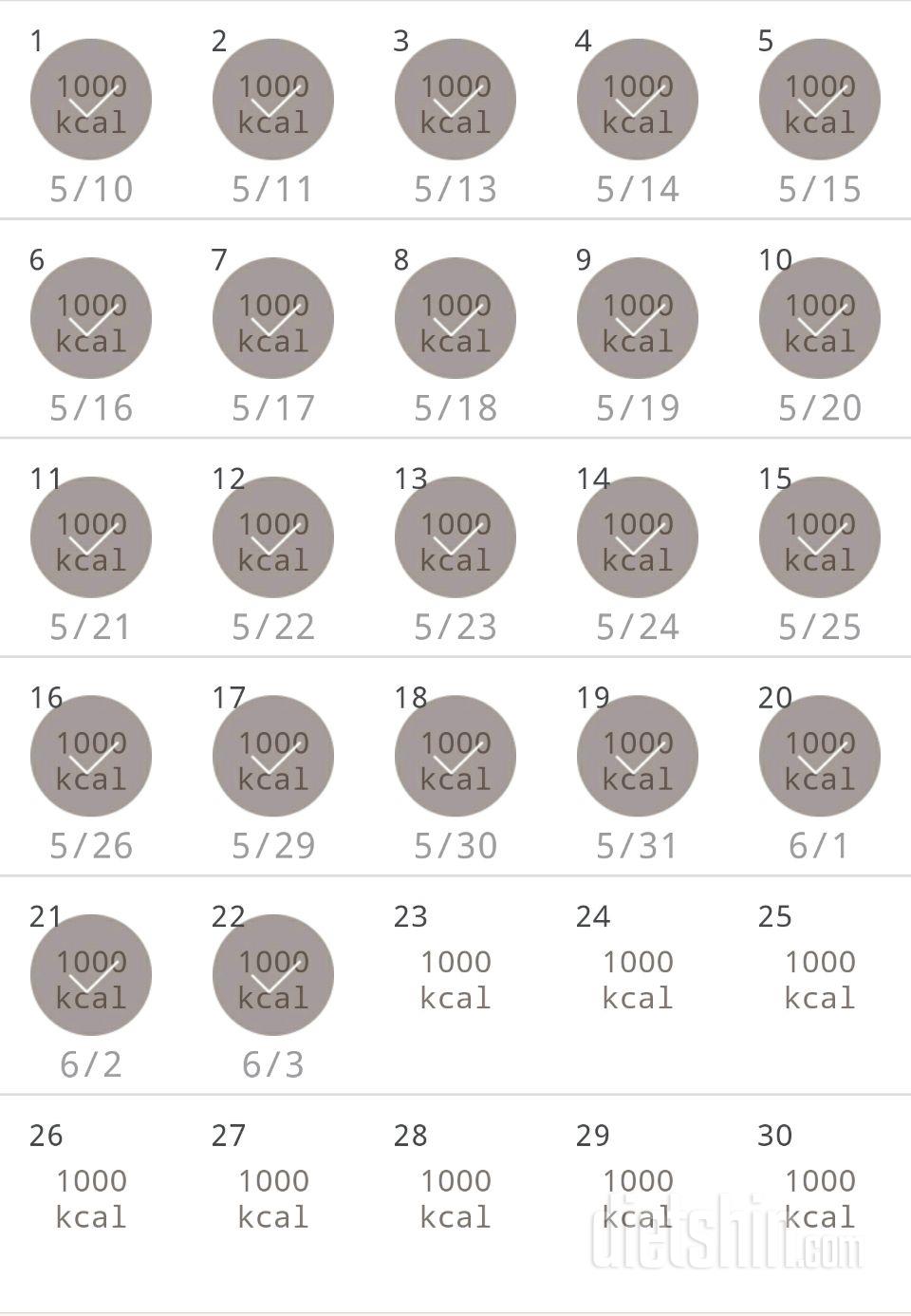 30일 1,000kcal 식단 22일차 성공!