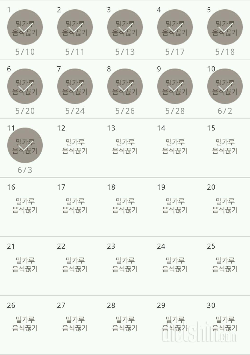 30일 밀가루 끊기 11일차 성공!